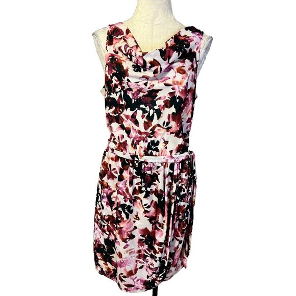 Donna Karan DKNY Dress Pink Purple Large 10 12 14 Washable Blouson Backless Belt - Picture 1 of 6